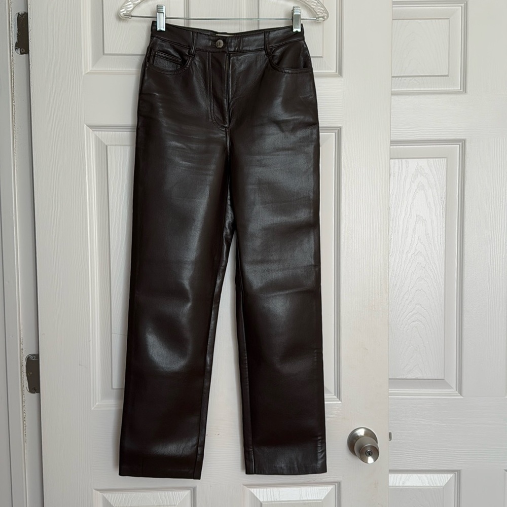 Aritzia Wilfred Rick Mocha Brown Melina Leather Pants 0